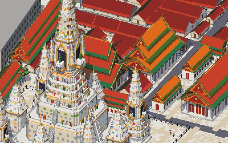 พระปรางค์วัดอรุณริมแม่น้ำเจ้าพระยา ในแผนที่พิกเซลอาร์ต
